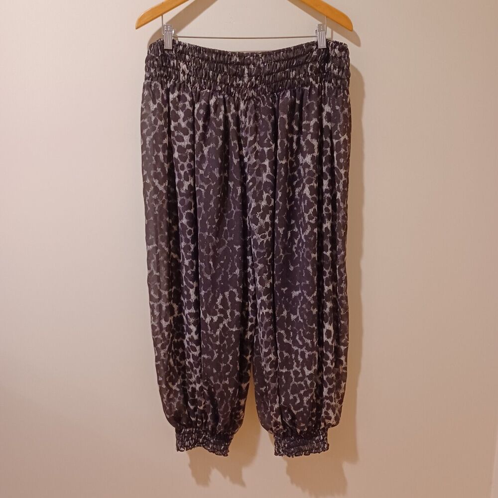 Norma Kamali Black and Gray Leopard Print Joggers